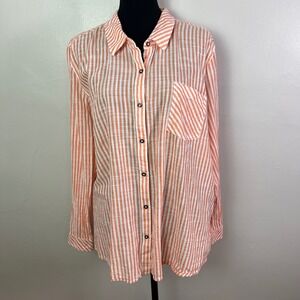 Natural Reflections Orange White Stripe Button Down Long Sleeve Cotton, Size XXL